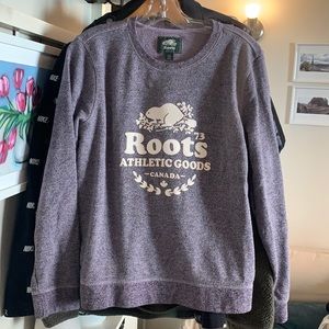 Roots original crew sweatshirt crewneck salt and pepper light purple